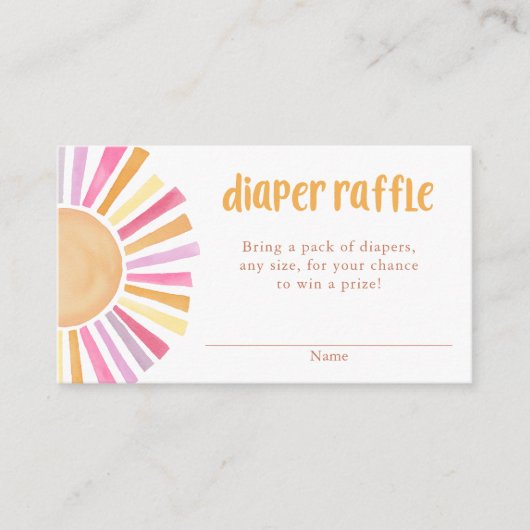 Sunshine meisje baby shower luier loterij kaarten (Voorkant)