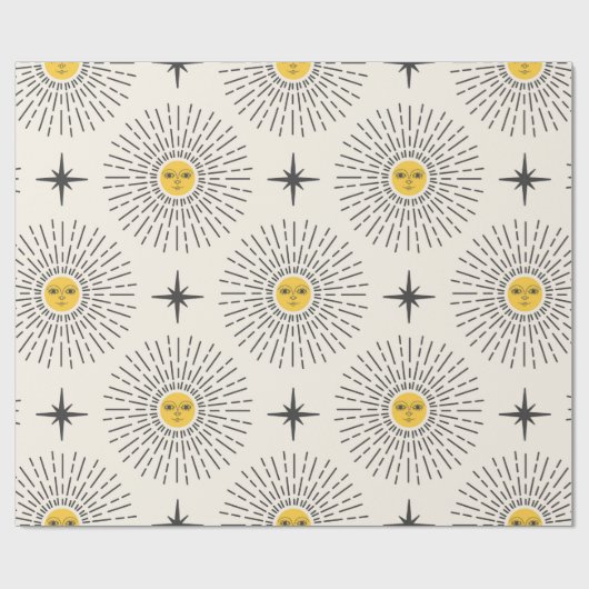 Sunshine met Face Celestial Seamless Pattern Cadeaupapier (Vlak)