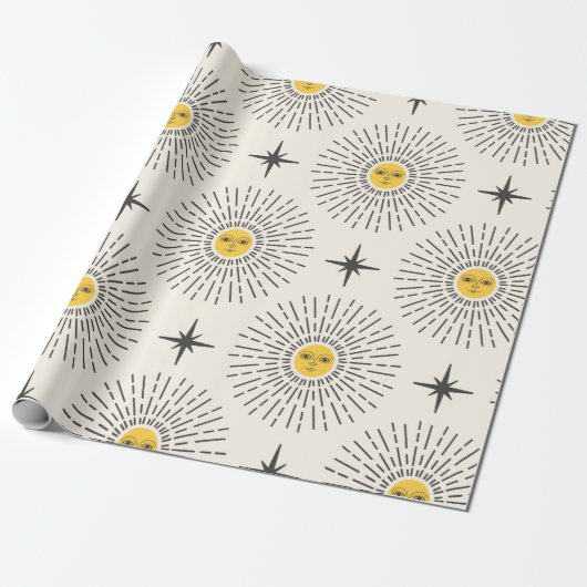 Sunshine met Face Celestial Seamless Pattern Cadeaupapier (Uitgerold)