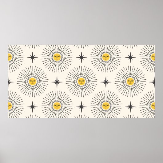 Sunshine met Face Celestial Seamless Pattern Poster (Voorkant)