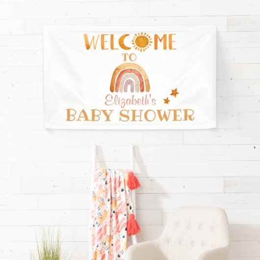 Sunshine, Moon, Rainbow en Stars Welkomstbanner Spandoek (Insitu)