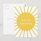 Sunshine | Naam Hallo Modern Scandi Mustard Sun Briefkaart (Voorkant / Achterkant)