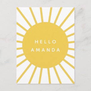Sunshine   Naam Hallo Modern Scandi Mustard Sun Briefkaart