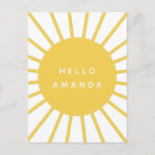 Sunshine | Naam Hallo Modern Scandi Mustard Sun Briefkaart (Voorkant)