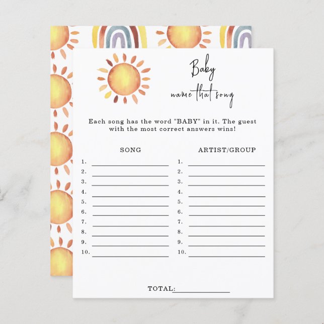 Sunshine Name dat baby shower spel (Voorkant / Achterkant)