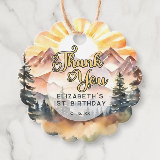 Sunshine Natuur Mountains Verjaardagsfeest Dank u Bedankjes Labels (Voorkant)