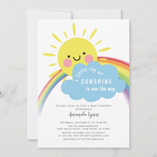 Sunshine op weg Baby shower uitnodiging (Voorkant)