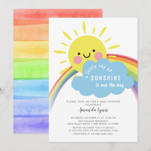 Sunshine op weg Baby shower uitnodiging (Voorkant / Achterkant)