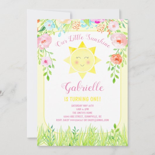 Sunshine Party Invitation, onze kleine zonneschijn Kaart (Voorkant)