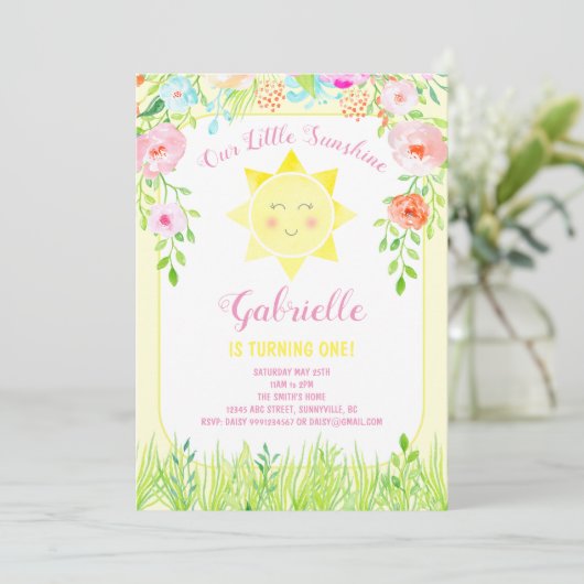 Sunshine Party Invitation, onze kleine zonneschijn Kaart (Staand voorkant)