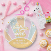 Sunshine pastel Retro daisy boho eerste verjaardag Papieren Bordje (Feest)
