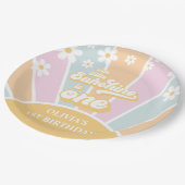 Sunshine pastel Retro daisy boho eerste verjaardag Papieren Bordje (Gekanteld)