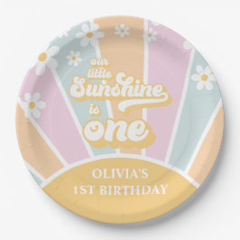 Sunshine pastel Retro daisy boho eerste verjaardag Papieren Bordje