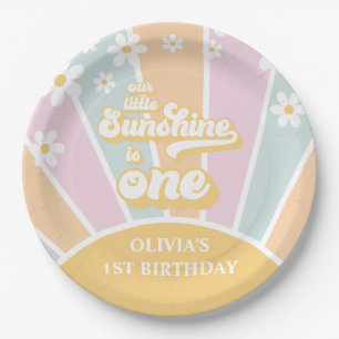 Sunshine pastel Retro daisy boho eerste verjaardag Papieren Bordje