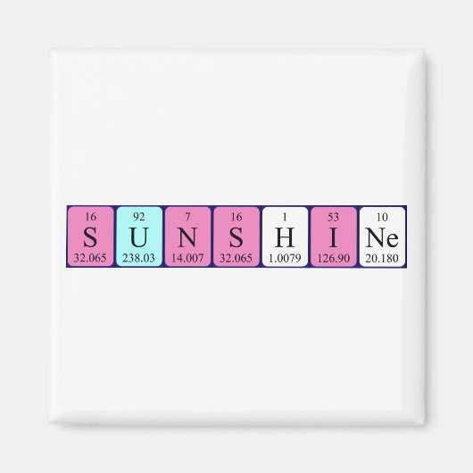 Sunshine Periodieke Naam Magnet (Voorkant)