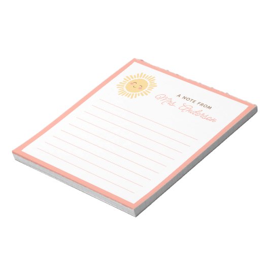 Sunshine Personalized Teacher Appreciation Gift Notitieblok (Linkerzijde)
