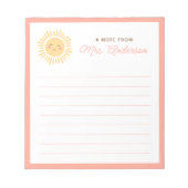 Sunshine Personalized Teacher Appreciation Gift Notitieblok (Voorkant)