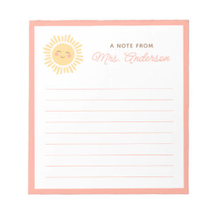 Sunshine Personalized Teacher Appreciation Gift Notitieblok