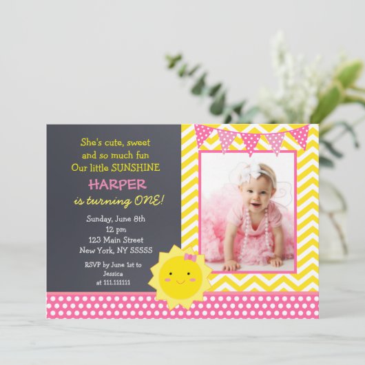 Sunshine Photo Birthday Party Invitation Kaart (Staand voorkant)