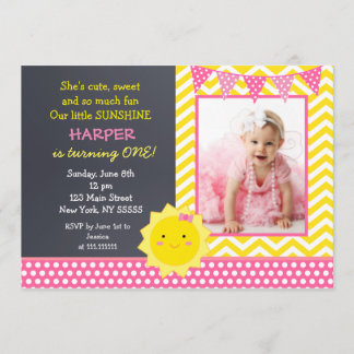 Sunshine Photo Birthday Party Invitation Kaart