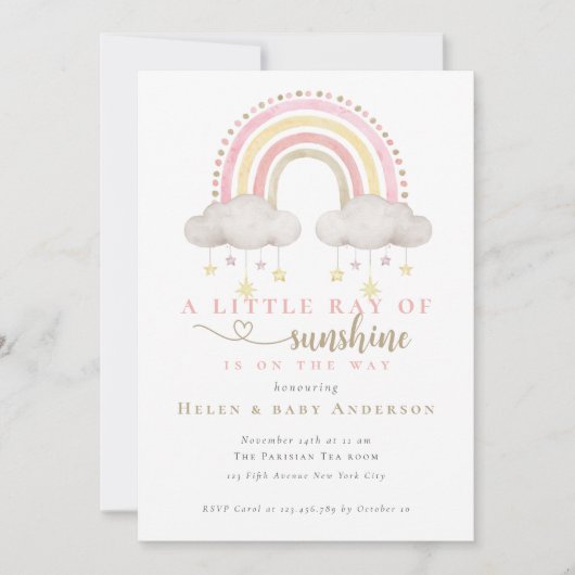 Sunshine Pink Boho Rainbow Girl Baby shower Kaart (Voorkant)