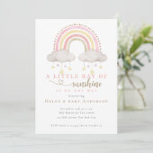 Sunshine Pink Boho Rainbow Girl Baby shower Kaart (Staand voorkant)