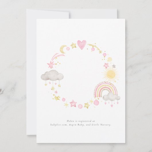Sunshine Pink Boho Rainbow Girl Baby shower Kaart (Achterkant)