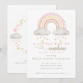 Sunshine Pink Boho Rainbow Girl Baby shower Kaart (Voorkant / Achterkant)