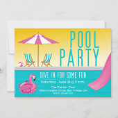 Sunshine & Pink Flamingo Pool Party Invitation Kaart (Voorkant)