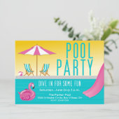 Sunshine & Pink Flamingo Pool Party Invitation Kaart (Staand voorkant)