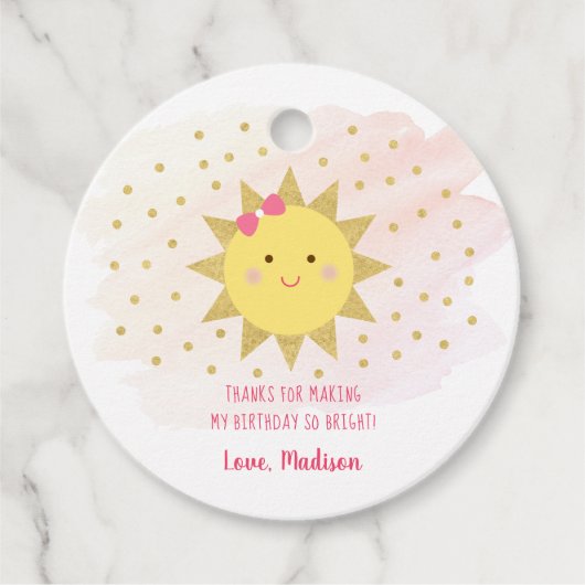 Sunshine Pink & Gold First Birthday Bedankjes Labels (Voorkant)