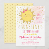 Sunshine Pink & Gold First Birthday Kaart (Voorkant / Achterkant)