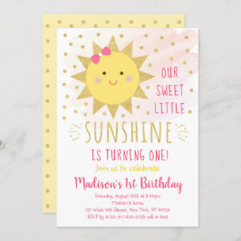 Sunshine Pink & Gold First Birthday Kaart