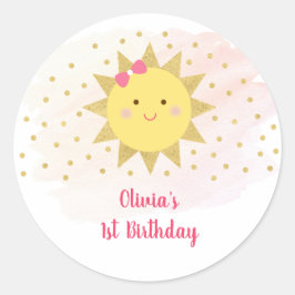 Sunshine Pink & Gold First Birthday Ronde Sticker