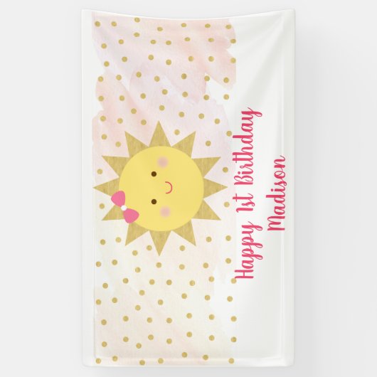 Sunshine Pink & Gold First Birthday Spandoek (Verticaal)