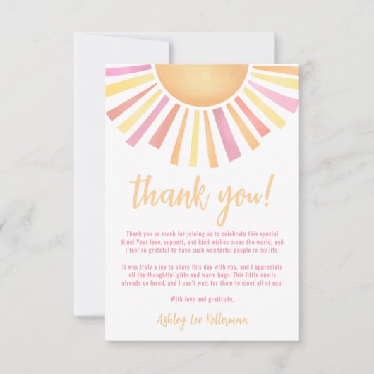 Sunshine Pink Sun Baby shower Bedankkaart (Voorkant)