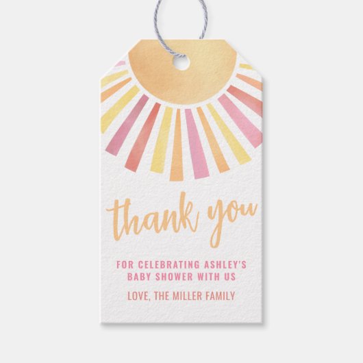 Sunshine Pink Sun Baby shower Cadeaulabel (Voorkant)
