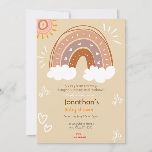 Sunshine Rainbow Baby shower Kaart (Voorkant)