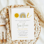 Sunshine Rainbow First Birthday Invitation Kaart