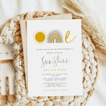 Sunshine Rainbow First Birthday Invitation