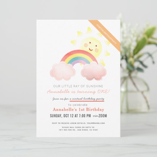 Sunshine & Rainbow Girl Virtueel Verjaardagsfeest Kaart (Staand voorkant)