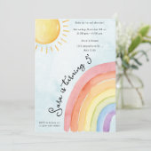 Sunshine & Rainbow Meisje Verjaardagsfeest Kaart (Staand voorkant)