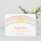 Sunshine Rainbow Pink Gold Birthday Hartelijk dank Kaart (Staand voorkant)