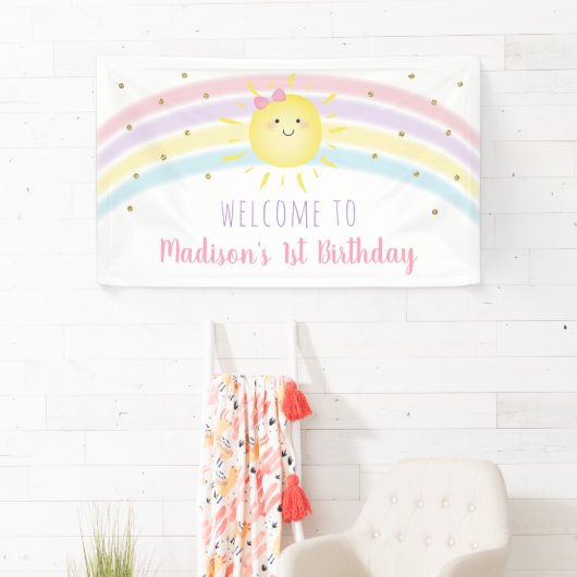 Sunshine Rainbow Pink Gold First Birthday Spandoek (Insitu)