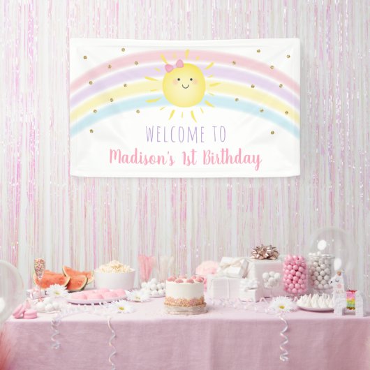 Sunshine Rainbow Pink Gold First Birthday Spandoek (Feest)