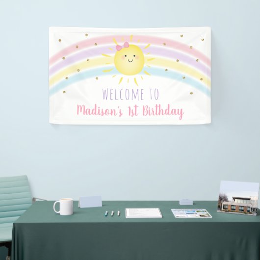 Sunshine Rainbow Pink Gold First Birthday Spandoek (Beurs)