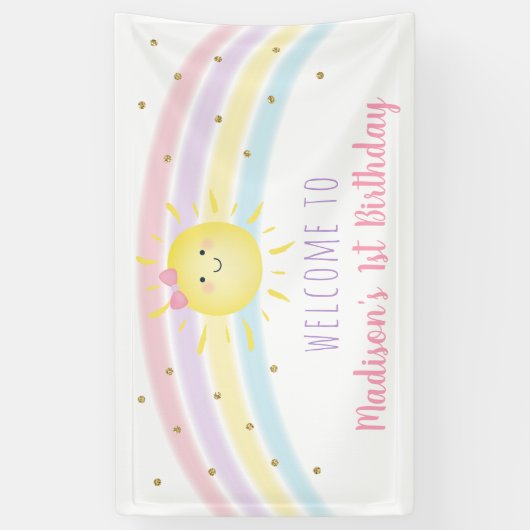 Sunshine Rainbow Pink Gold First Birthday Spandoek (Verticaal)