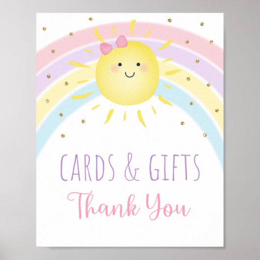 Sunshine Rainbow Pink Gold Kaarten & Gifts Sign Poster (Voorkant)