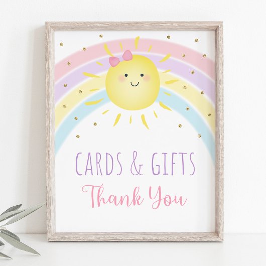 Sunshine Rainbow Pink Gold Kaarten & Gifts Sign Poster