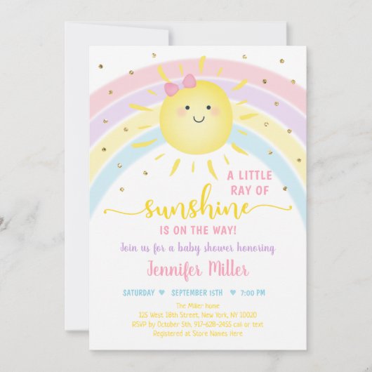 Sunshine Rainbow Pink Gold Pastel Baby shower Kaart (Voorkant)